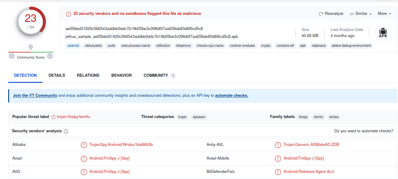 VirusTotal FinSpy